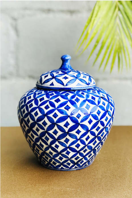 Blauwe Kalapi aardewerk vaas