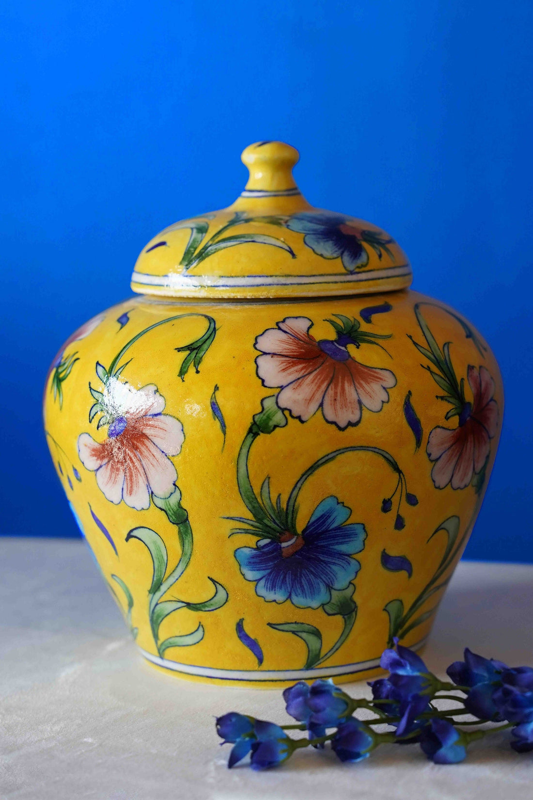 Amaryllis Hand painted Vase with Lid