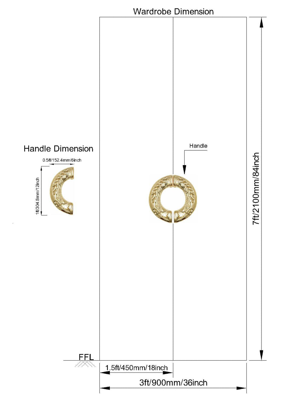 Floret Ring kledingkastdeurgreep (set van 2)