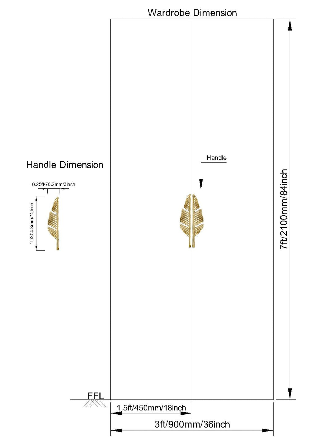 Eikenblad kledingkastdeurgreep (set van 2)