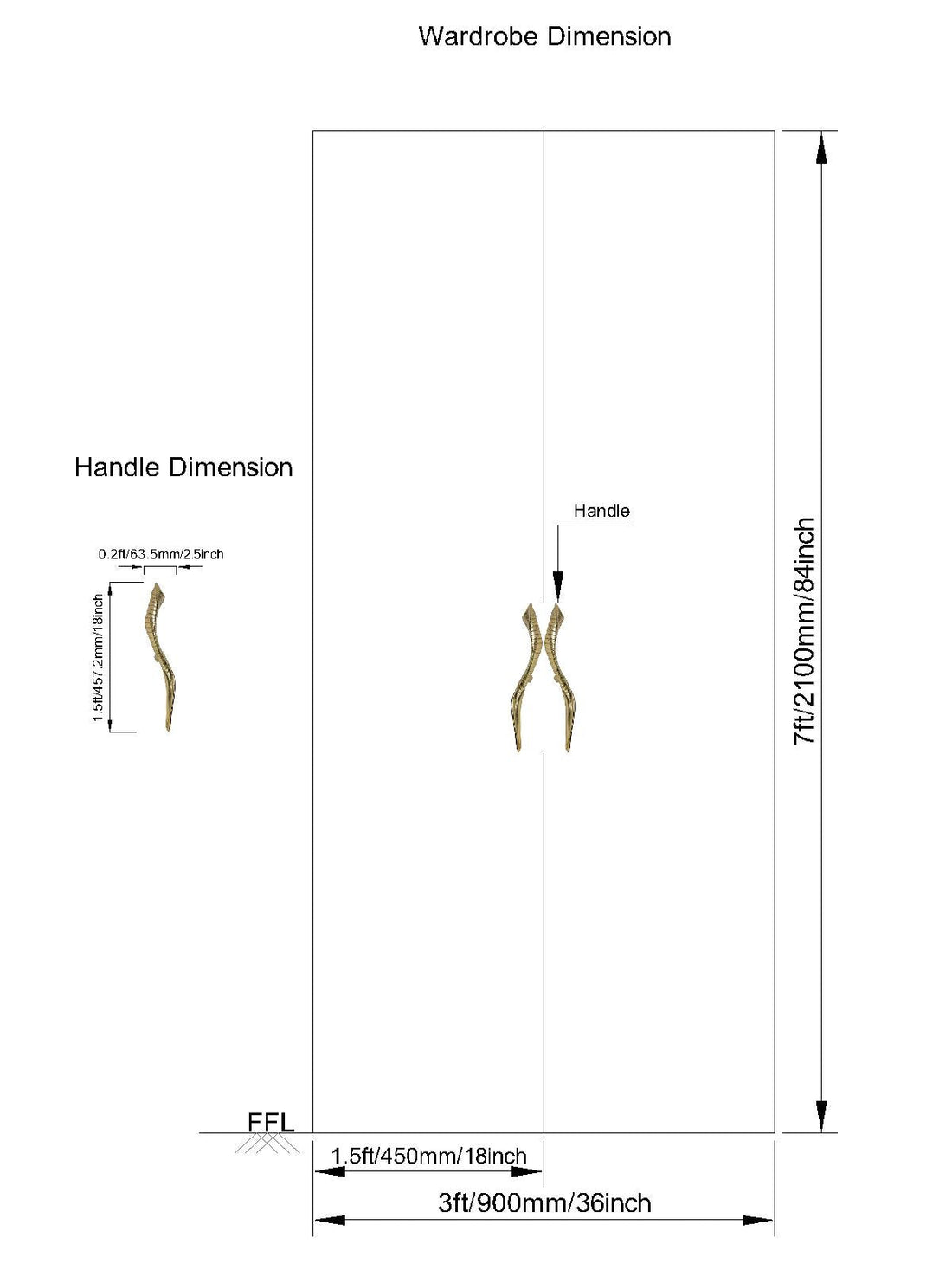 Saiga kledingkastdeurgreep