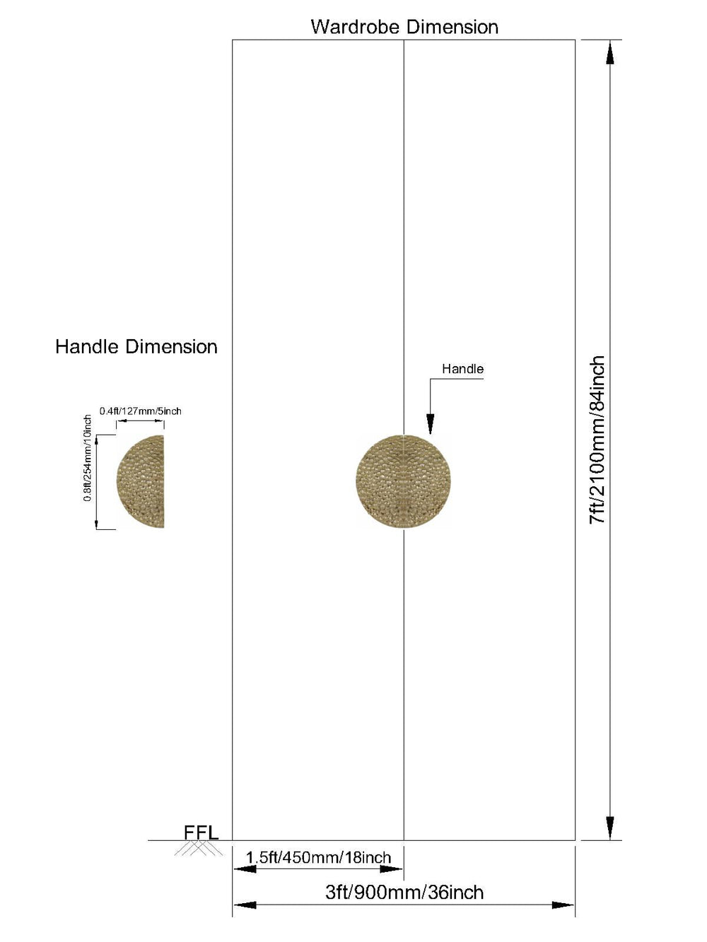 Halfronde kledingkastdeurgreep